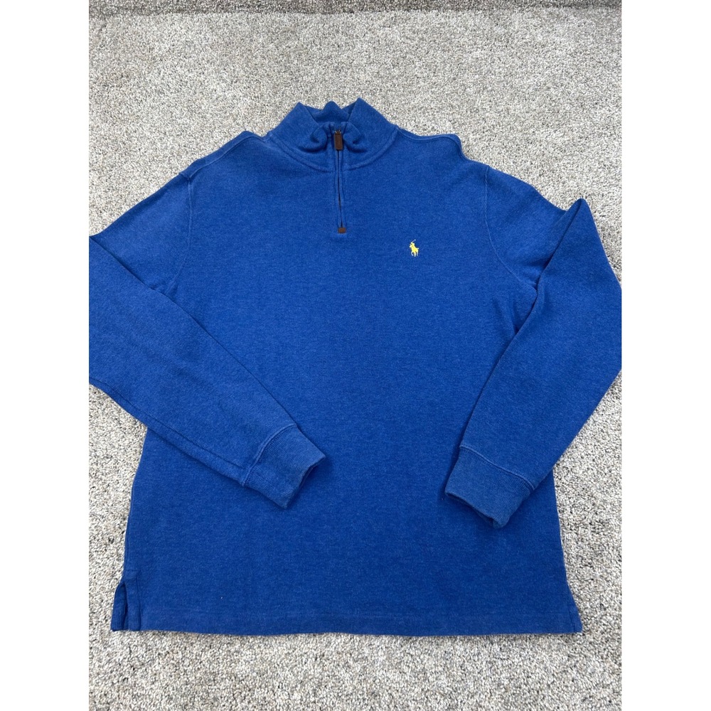 Polo Ralph Lauren Mens Royal Blue 100% Cotton Quarter Zip Pullover Medium #0707 - Picture 2 of 8